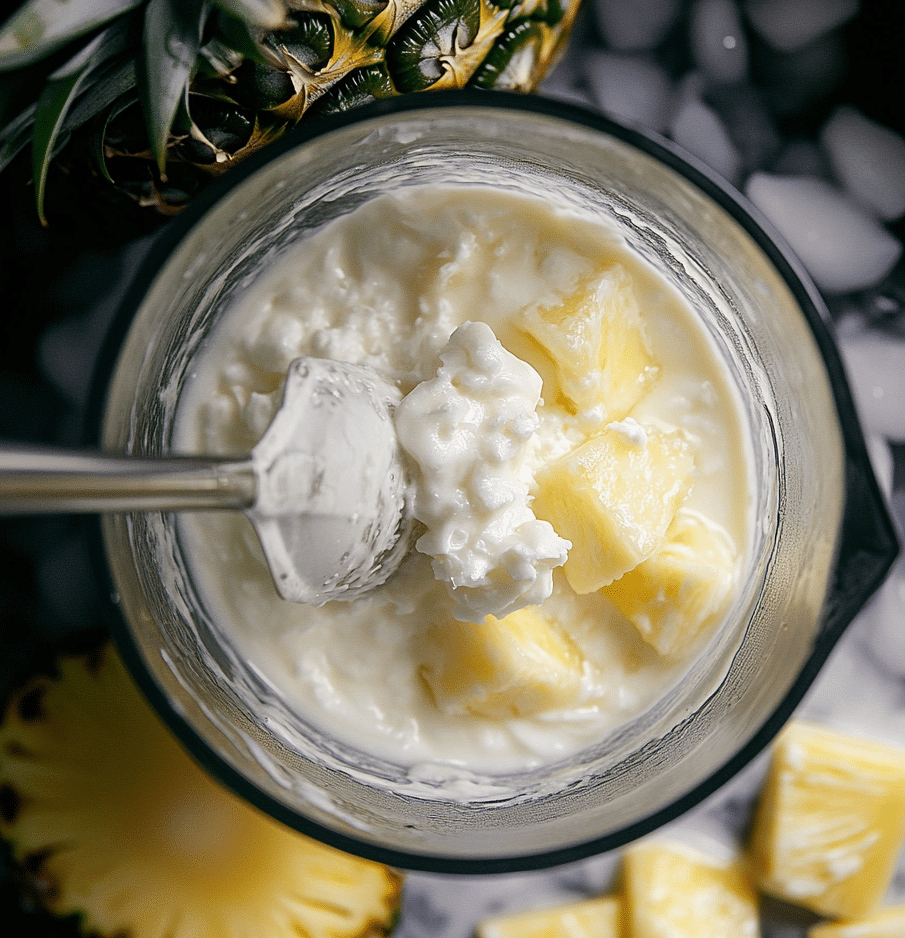 Blending coconut and pineapple mocktail