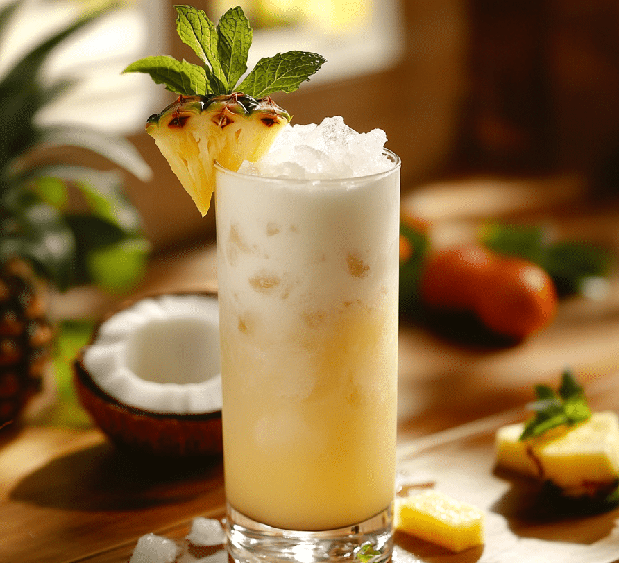 Coconut and pineapple mocktail in glass