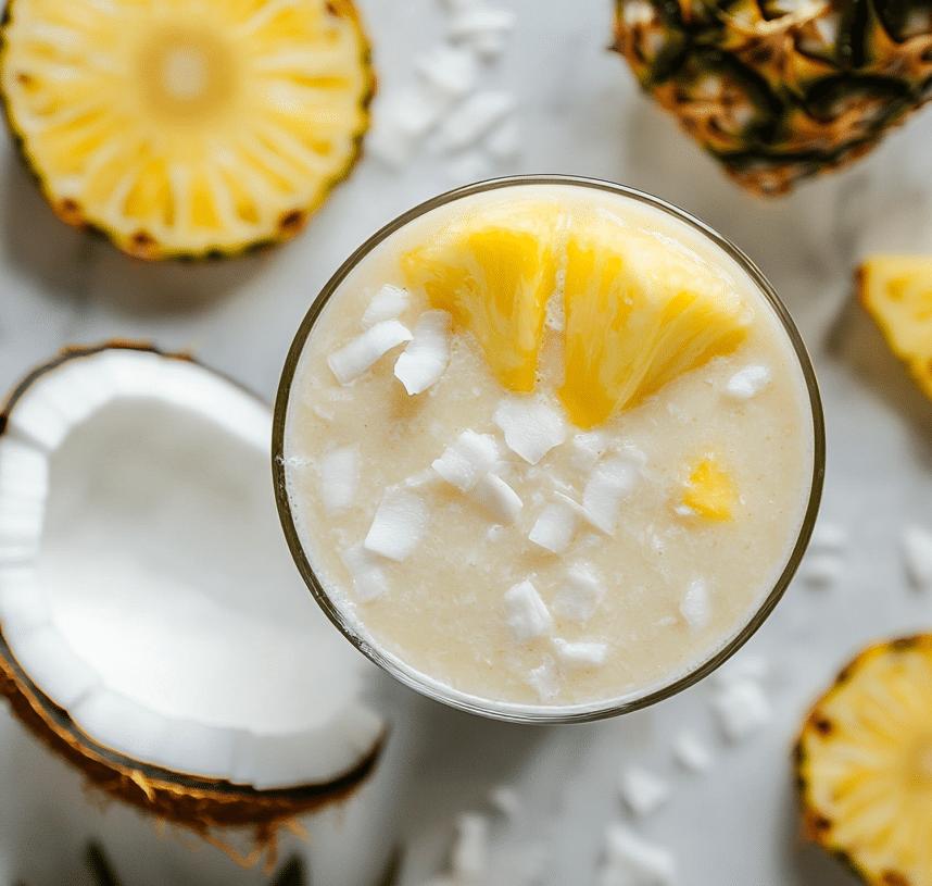 Coconut pineapple mocktail recipe card view