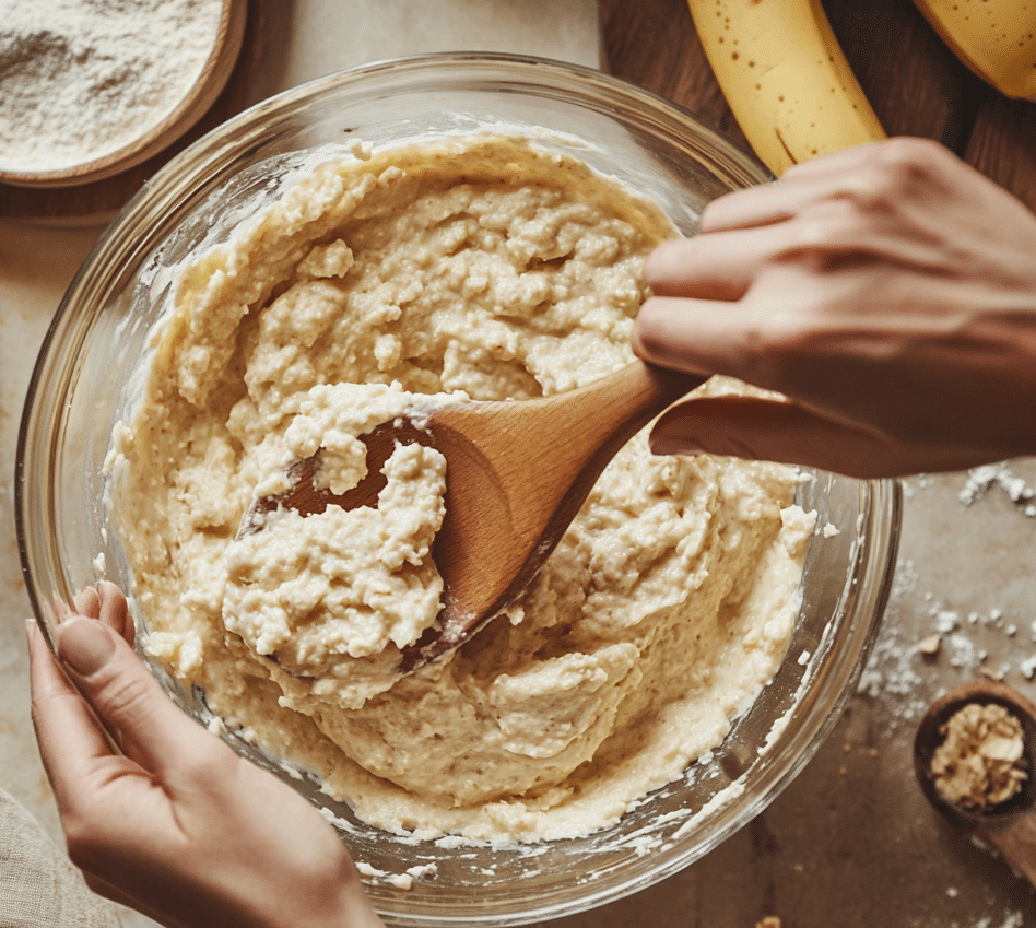 mixing cottage cheese banana bread batter