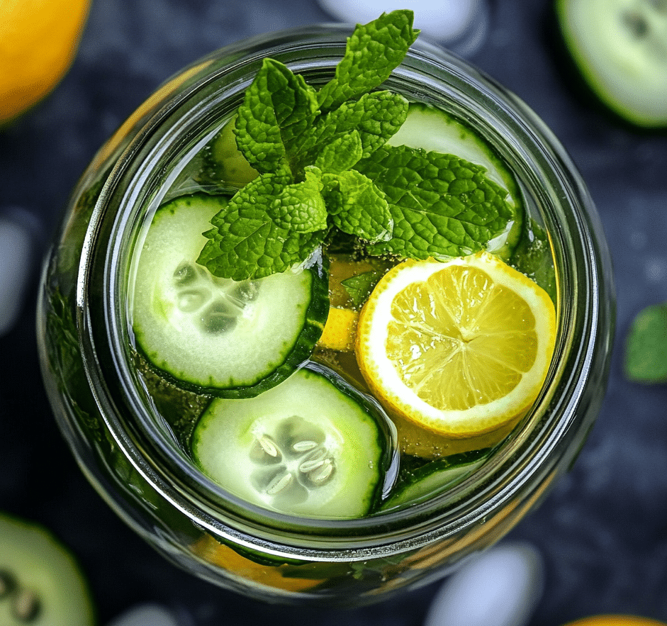 lemon cucumber mint detox drink recipe preparation