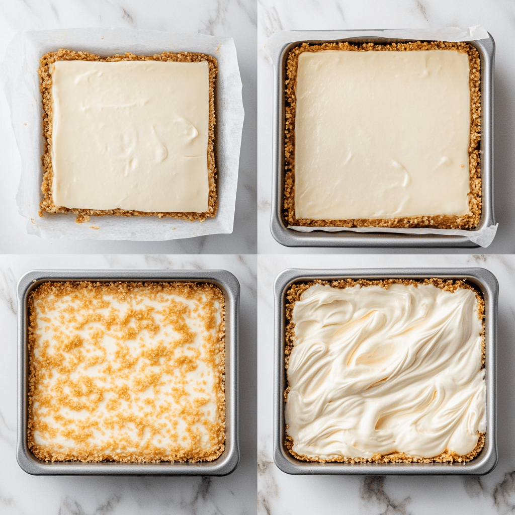 Making process of no-bake cheesecake bars