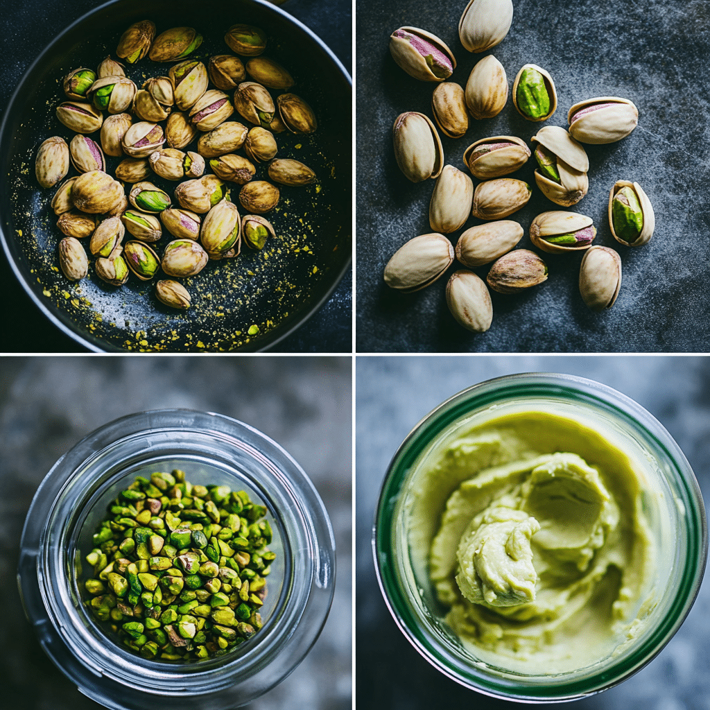 Step-by-step process of making pistachio cream