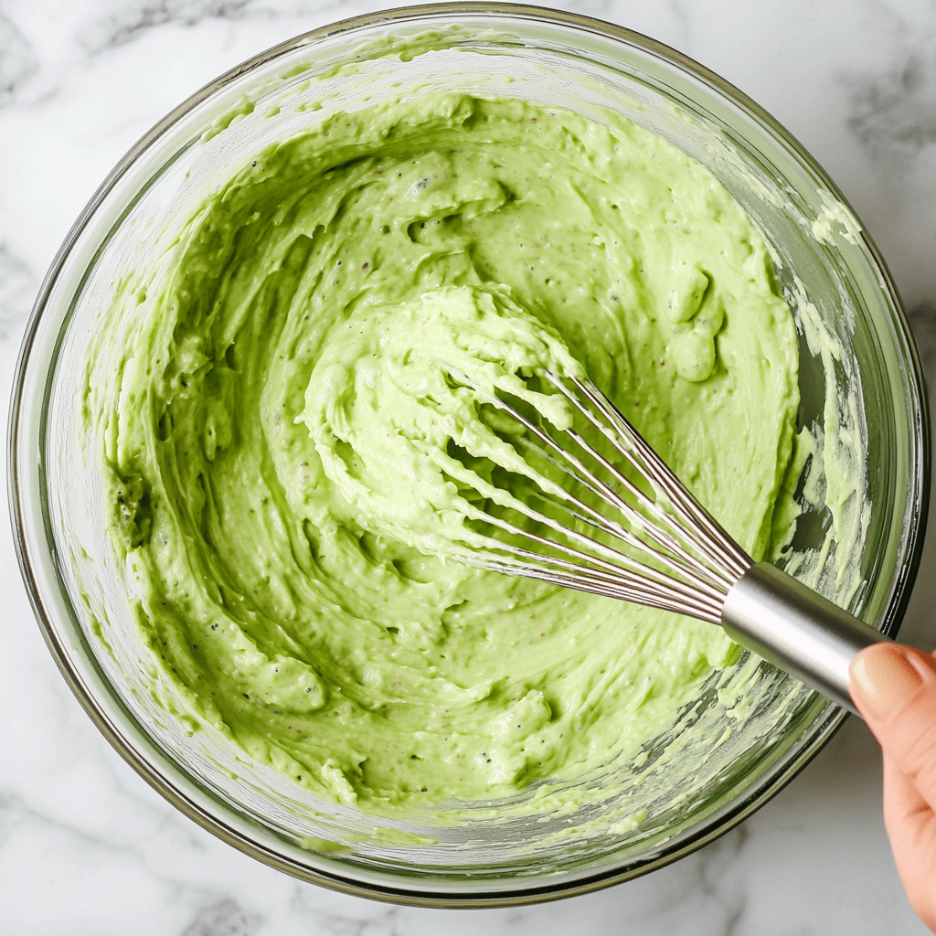 Mixing pistachio cake batter