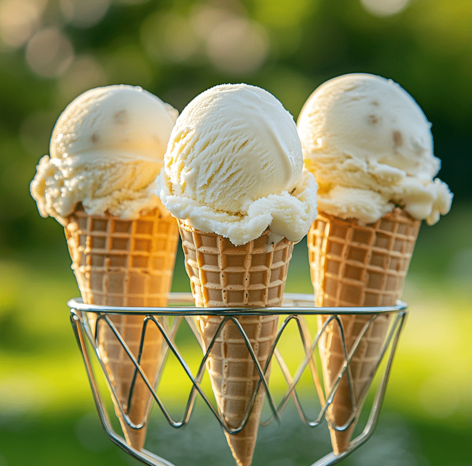vanilla ice cream cones at outdoor picnic