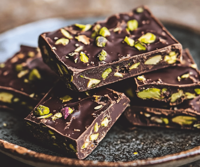 Vegan chocolate pistachio treats on a plate
