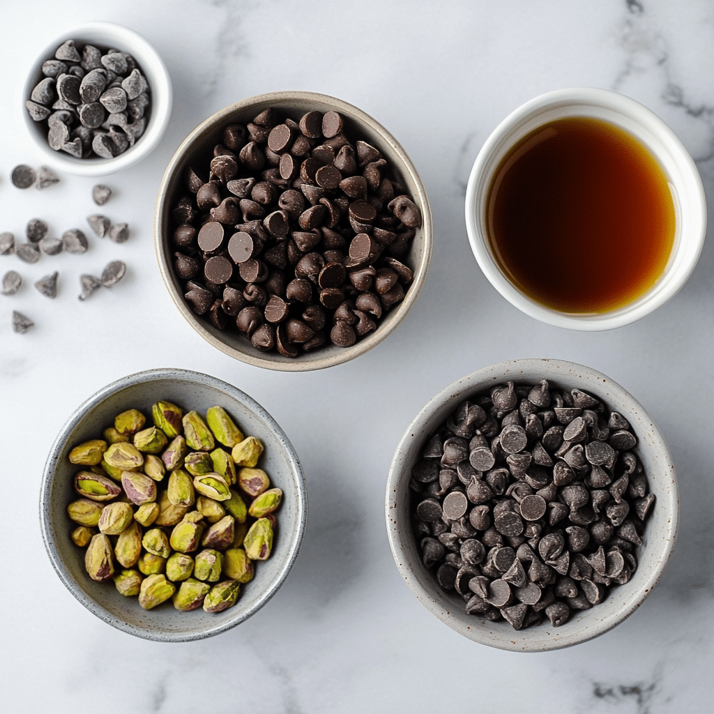 Ingredients for vegan chocolate pistachio treats