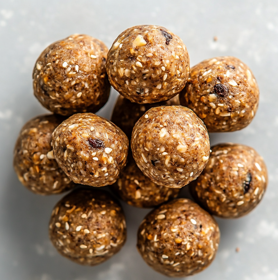 4 ingredient protein balls arranged on a wooden board