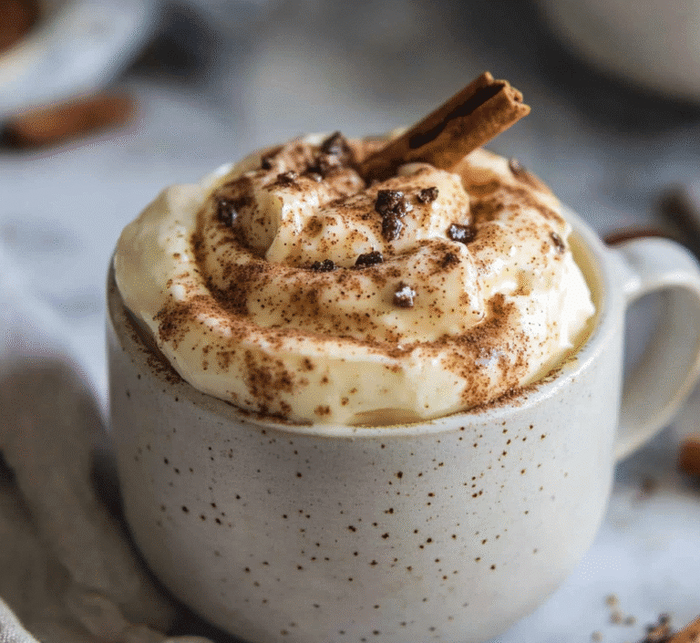 keto cinnamon roll mug cake in a rustic mug