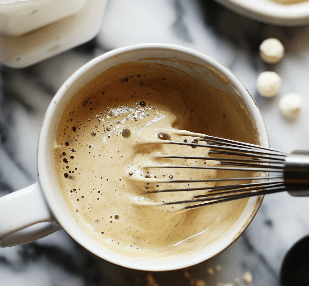 mixing keto mug cake batter in a cup