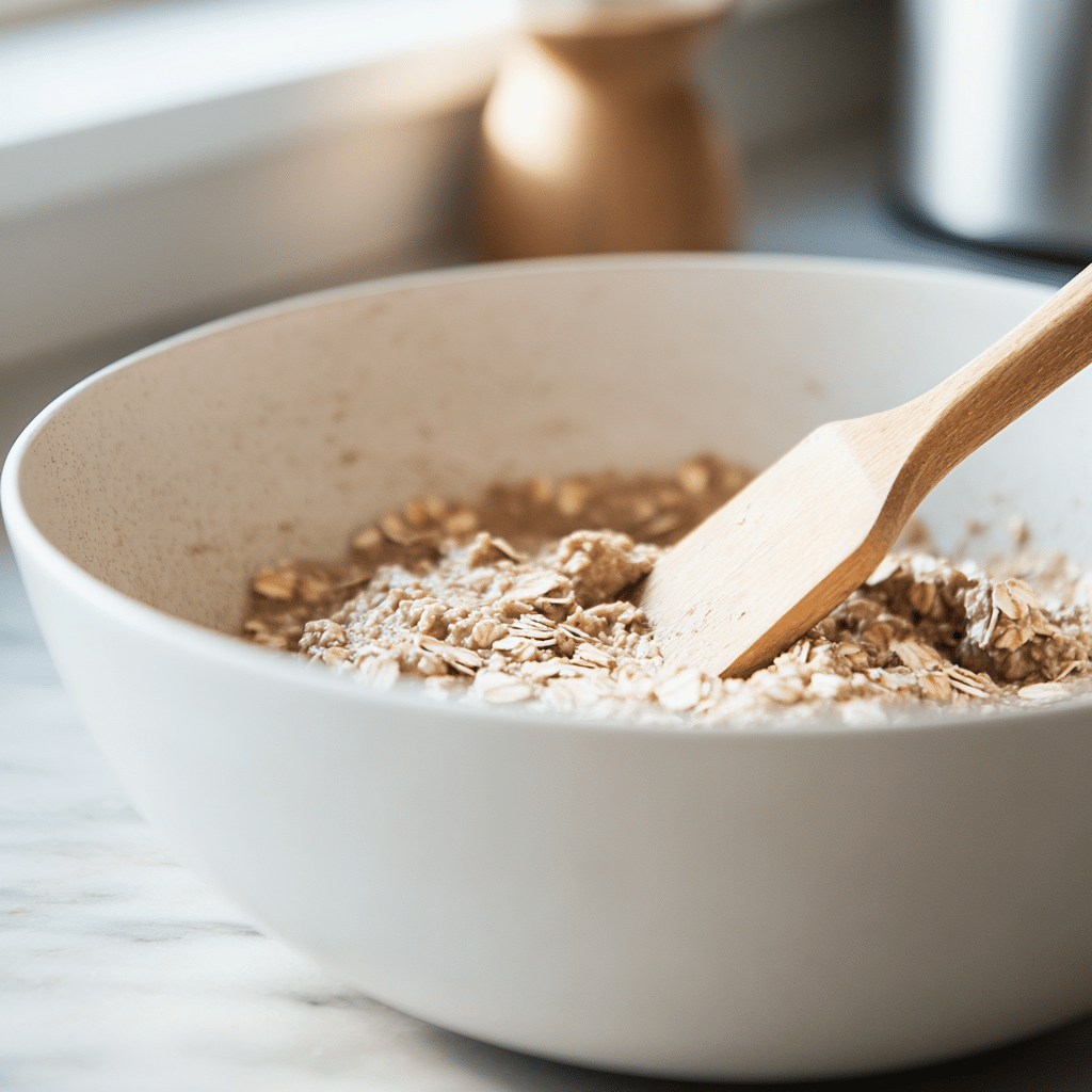 Stirring protein ball mixture in a bowl