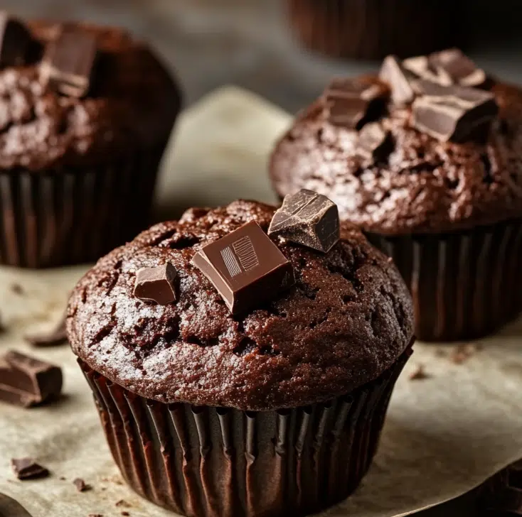 Olympic chocolate muffins with cracked domes and chocolate chunks