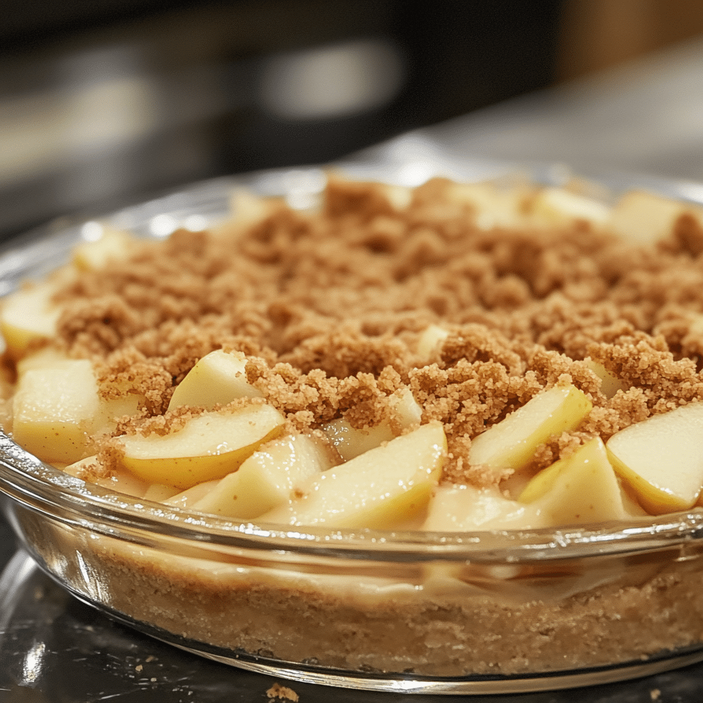 layering apple crisp cheesecake