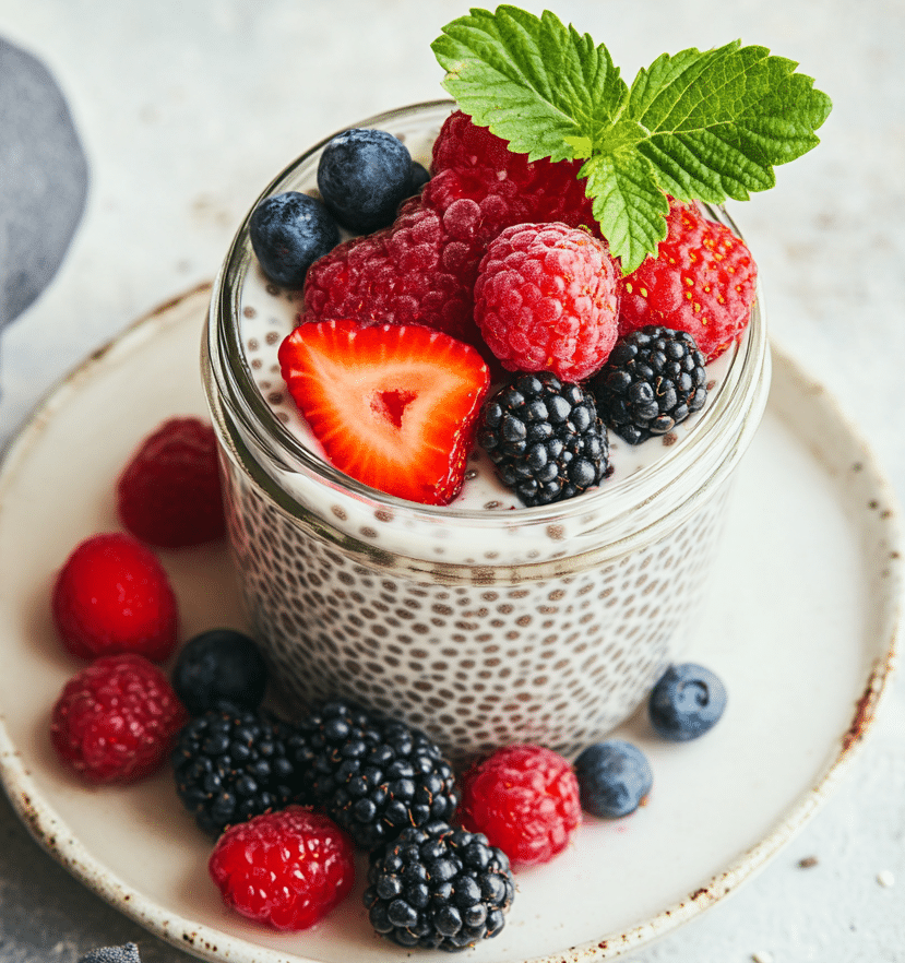 chia pudding dessert with berries