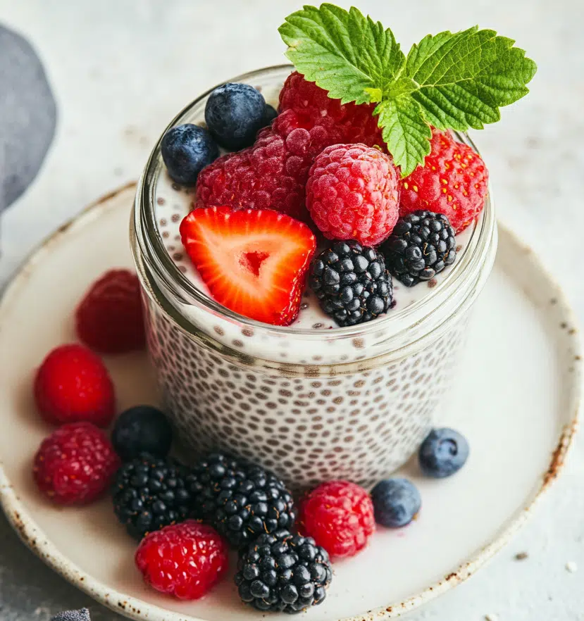 chia pudding dessert with berries