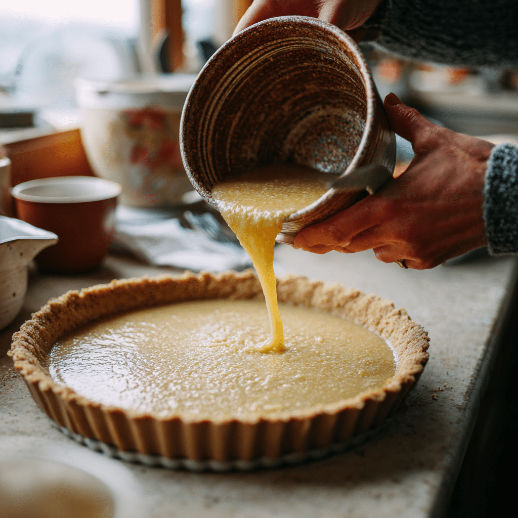 Filling gluten-free tart shell with jam and frangipane