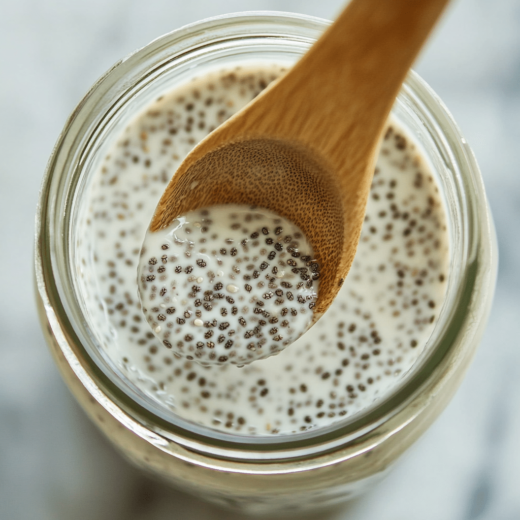 stirring chia seeds and milk