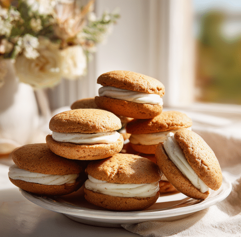 Apple cider whoopie pies stacked on rustic plate