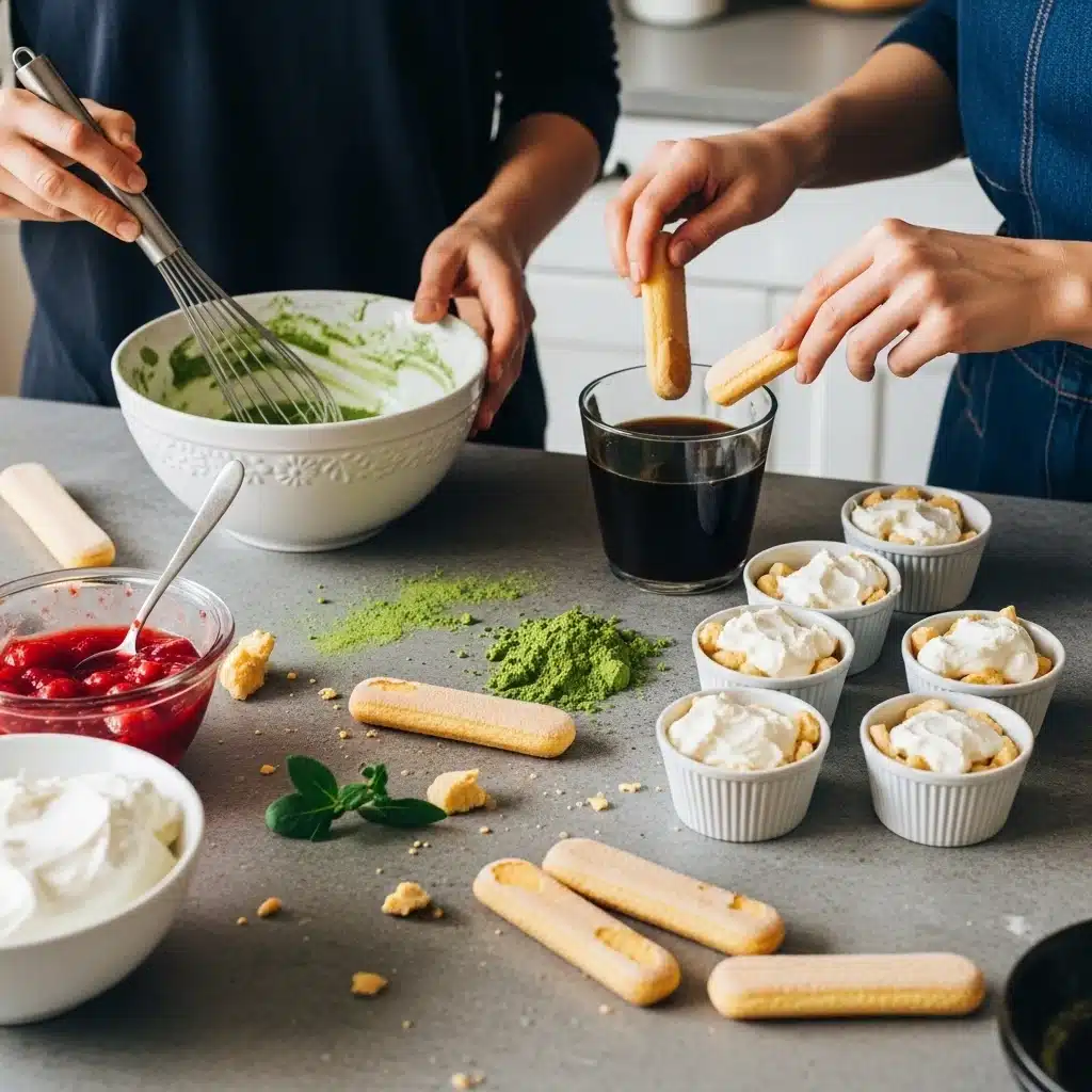 Strawberry Matcha Tiramisu Cups